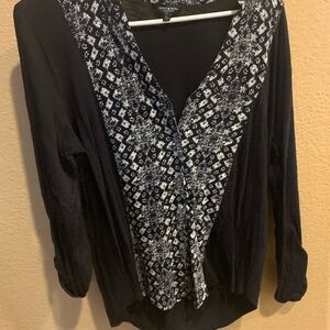 Lucky Brand Black and White Graphic Embellished Blouse